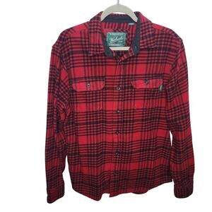 Woolrich Men's Flannel Shirt M Red Black Plaid Button Front Grunge Cabin Core